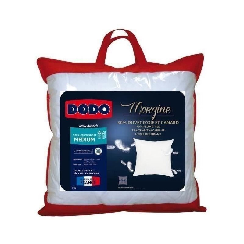 DODO Oreiller Duvet Oie MORZINE Anti-Acariens 65x65cm blanc DODO Oreiller Duvet Oie MORZINE Anti-Acariens 65x65cm blanc