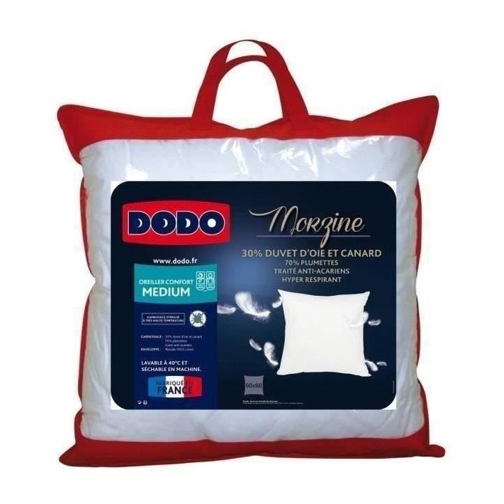 DODO Oreiller Duvet Oie MORZINE Anti-Acariens 65x65cm blanc