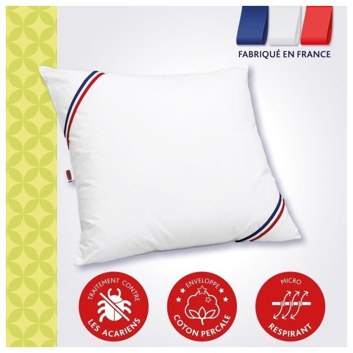 DODO Oreiller Duvet Oie MORZINE Anti-Acariens 65x65cm blanc
