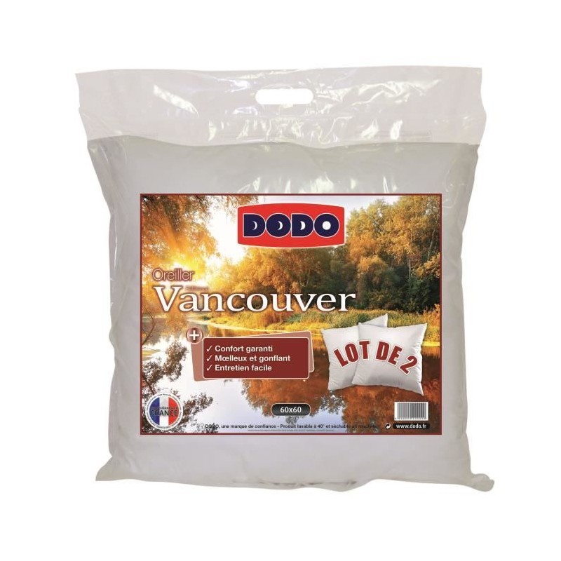 DODO Lot de 2 Oreillers VANCOUVER 60x60cm DODO Lot de 2 Oreillers VANCOUVER 60x60cm