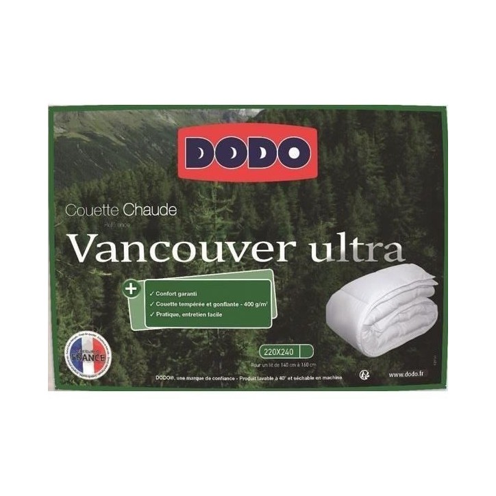 Couette tempérée Vancouver Ultra - 220 x 240 cm - 300gr/m² - Blanc - DODO