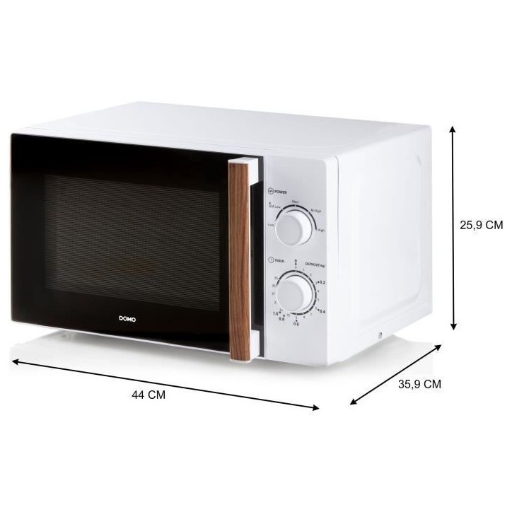 Four micro-ondes DOMO DO2720 - 20L - 700W - Minuterie 35mn - Fonction décongélation - L44 x P35,8 x H 25,8 cm - Blanc finition