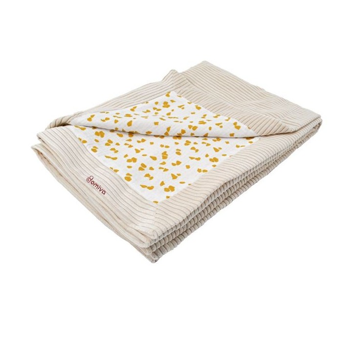 Couverture double face - DOMIVA - Savane - 75 x 100 cm - Gaze de coton et velours côtelé