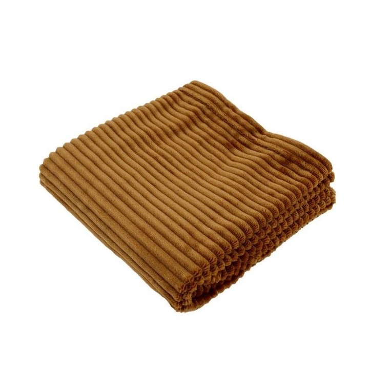Couverture boudoir - DOMIVA - Caramel - 75 x 100 cm - Velours côtelé, douce et chaude