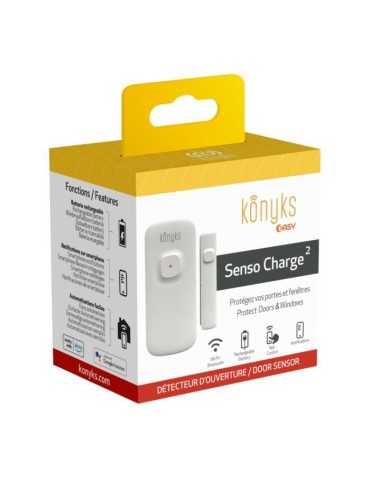 Konyks Senso Charge 2 - Détecteur d'ouverture Wi-Fi sur batterie pour porte et fenetre, autonomie 1 an, notifications Smartphon