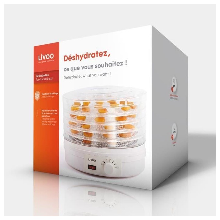 Déshydrateur - LIVOO - DOM202 - 5 plateaux de dessiccation - thermostat - interrupteur