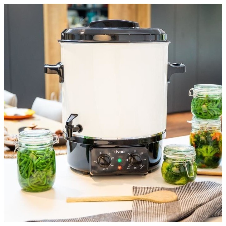 Stérilisateur a bocaux électrique - LIVOO - DOM334 - 1800W - 27L - Ø35 cm - Thermostat réglable et minuterie - Cuve acier é