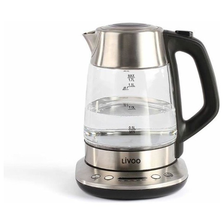Bouilloire électrique sans fil LIVOO DOD165 - Gris - Température réglable - Infuseur a thé amovible