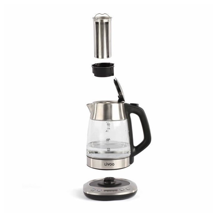 Bouilloire électrique sans fil LIVOO DOD165 - Gris - Température réglable - Infuseur a thé amovible