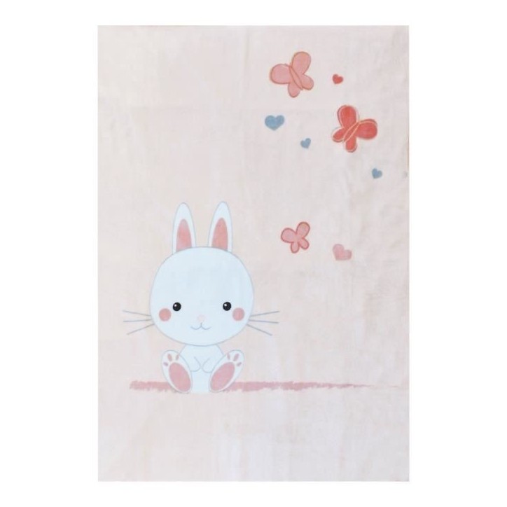 Plaid lapinou - DOMIVA - Rose - 100X140 cm - Microfibre 100% polyester 320g/m2 - Pour bébé