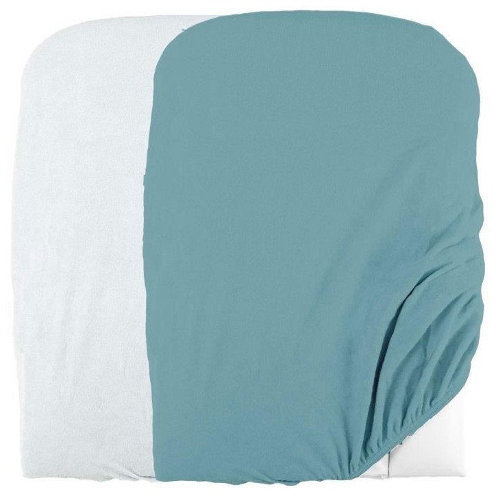 DOMIVA Lot 2 Housses matelas a langer - Eponge polycoton - oeko-Tex - Blanc/Nile - 50 x 75 cm DOMIVA Lot 2 Housses matelas a langer - Eponge polycoton - oeko-Tex - Blanc/Nile - 50 x 75 cm