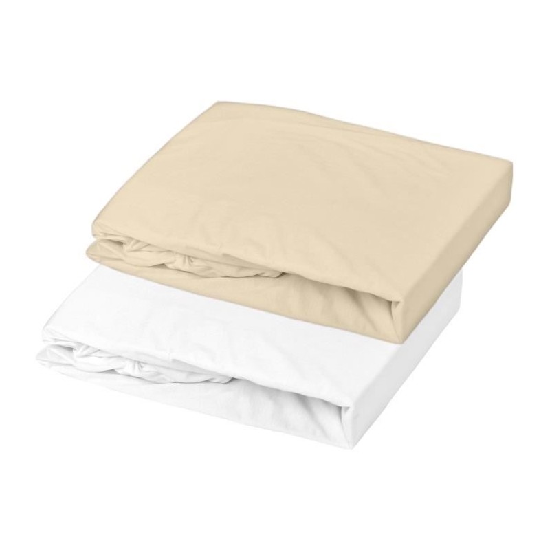 DOMIVA Lot 2 Draps housse Uni - Jersey - oeko-Tex - Blanc/Cailloux - 6 DOMIVA Lot 2 Draps housse Uni - Jersey - oeko-Tex - Blanc/Cailloux - 6