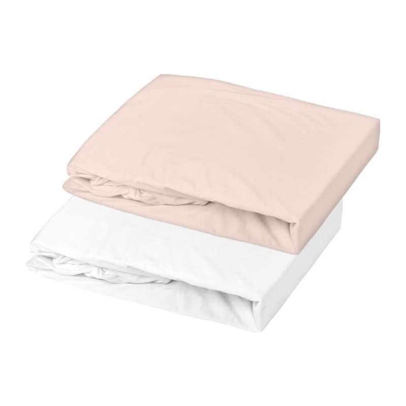 DOMIVA Lot 2 Draps housse Uni - Jersey - oeko-Tex - Blanc/Nude - 70 x DOMIVA Lot 2 Draps housse Uni - Jersey - oeko-Tex - Blanc/Nude - 70 x