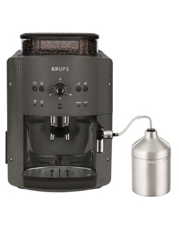KRUPS Machine a café broyeur grain, Mousseur de lait, 2 tasses espressos simultané, Nettoyage automatique, Essential grise YY5