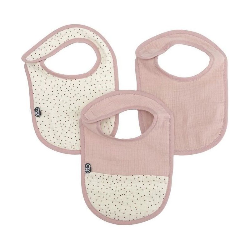 Lot x3 bavoirs - DOMIVA - 0-6 mois - Gaze de coton - Vieux rose