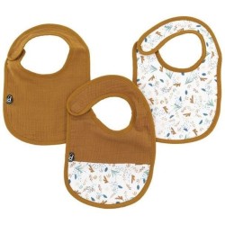 Lot x3 bavoirs - DOMIVA - 0-6 mois - Gaze de coton - Caramel imprimé