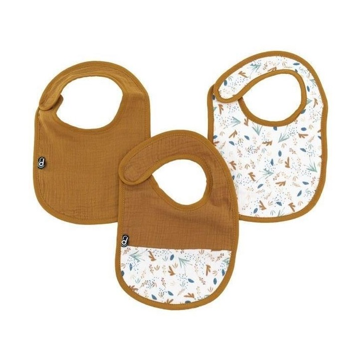 Lot x3 bavoirs - DOMIVA - 6-12 mois - Gaze de coton - Caramel imprimé au fil de l'eau Lot x3 bavoirs - DOMIVA - 6-12 mois - Gaze de coton - Caramel imprimé au fil de l'eau