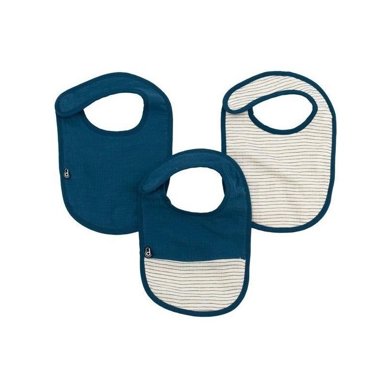 Lot x3 bavoirs - DOMIVA - 6-12 mois - Gaze de coton - Indigo