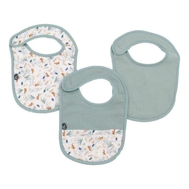 Lot x3 bavoirs - DOMIVA - 6-12 mois - Gaze de coton - Celadon Lot x3 bavoirs - DOMIVA - 6-12 mois - Gaze de coton - Celadon