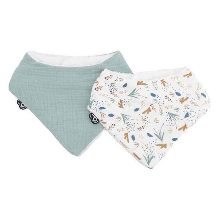 Lot x2 bavoirs bandana - DOMIVA - TU - Mousseline - Celadon imprimé au fil de l'eau Lot x2 bavoirs bandana - DOMIVA - TU - Mousseline - Celadon imprimé au fil de l'eau