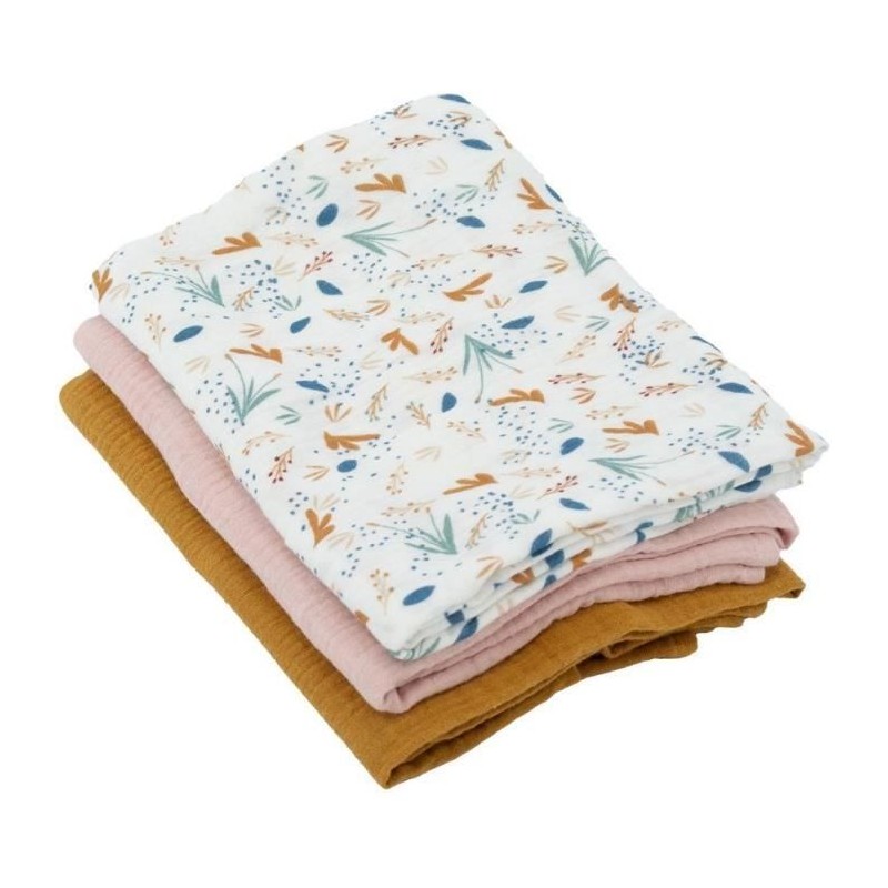 Lot de 3 langes Bambou - DOMIVA - 1 Imprimé + 2 Uni - Rose caramel -