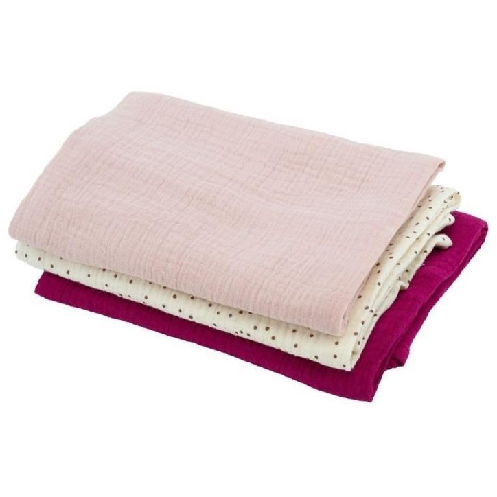 Lot de 3 langes Bambou - DOMIVA - 1 Imprimé + 2 Uni - Rose grenadine - 60x60 cm Lot de 3 langes Bambou - DOMIVA - 1 Imprimé + 2 Uni - Rose grenadine - 60x60 cm