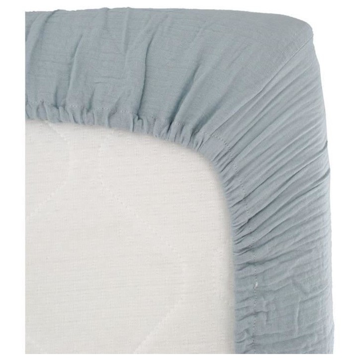 Drap housse lange - DOMIVA - 70x140 cm - Bleu vintage - Gaze de coton Drap housse lange - DOMIVA - 70x140 cm - Bleu vintage - Gaze de coton