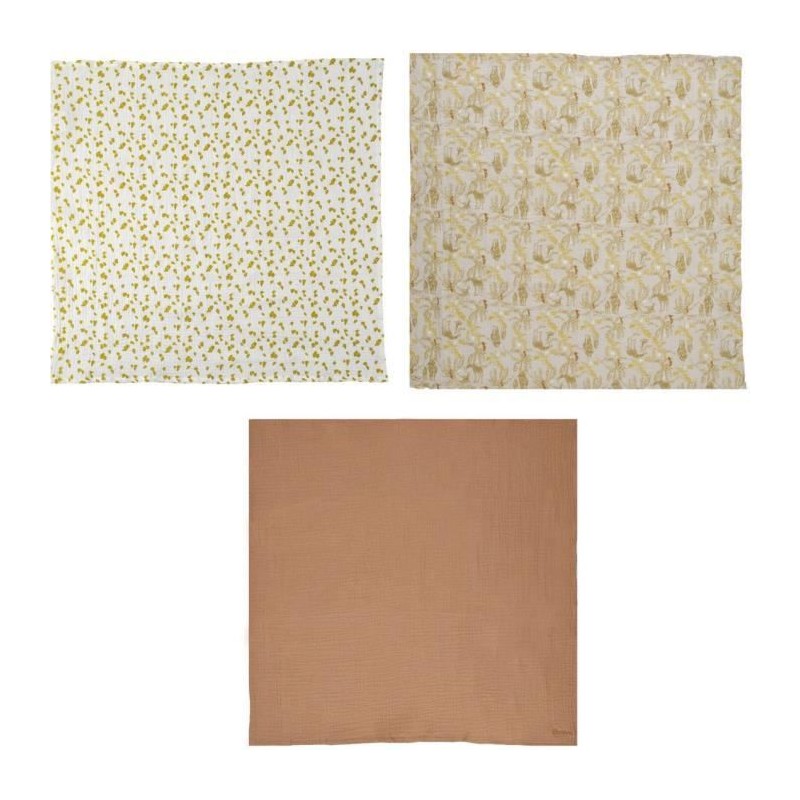 Lot de 3 langes - DOMIVA - Honey Moon - Mousseline de coton - Doux et