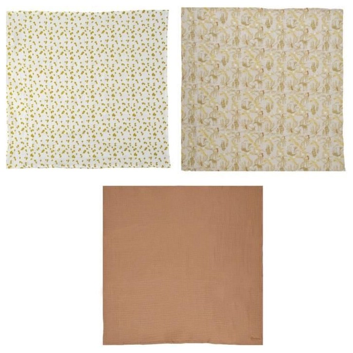 Lot de 3 langes - DOMIVA - Honey Moon - Mousseline de coton - Doux et respirants Lot de 3 langes - DOMIVA - Honey Moon - Mousseline de coton - Doux et respirants