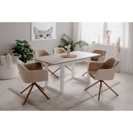 Table a manger extensible Houston - 160-200 x 75 x 90 cm - Plateau effet travertin - 1 extension inclue - 10 personnes
