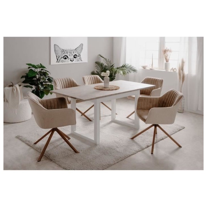 Table a manger extensible Houston - 160-200 x 75 x 90 cm - Plateau effet travertin - 1 extension inclue - 10 personnes Table a manger extensible Houston - 160-200 x 75 x 90 cm - Plateau effet travertin - 1 extension inclue - 10 personnes