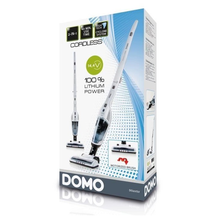 DOMO DO217SV - Aspirateur balai maniable 2-en-1 - 2 vitesses - Systeme cyclonique - Autonomie 40min - Réservoir poussiere 0,5L DOMO DO217SV - Aspirateur balai maniable 2-en-1 - 2 vitesses - Systeme cyclonique - Autonomie 40min - Réservoir poussiere 0,5L