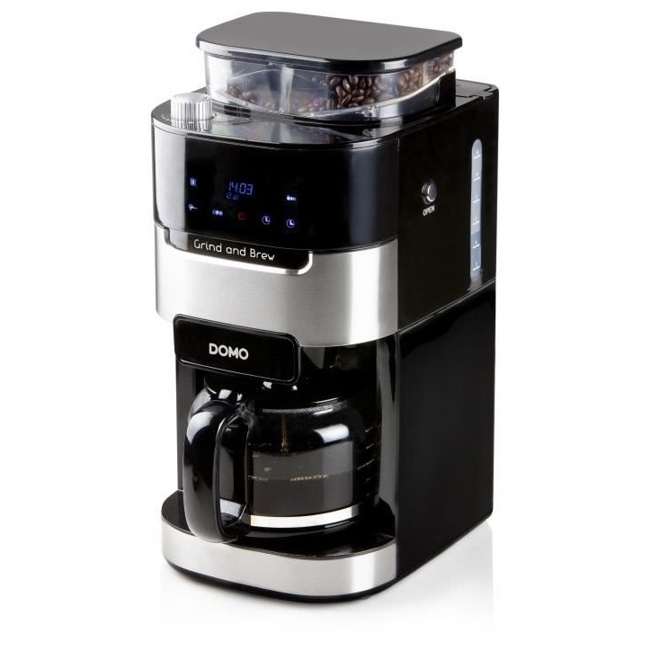 Cafetiere filtre avec moulin intégré - DOMO - DO721K - 900 W - 1,5 L - 12 tasses - 200 g de grains - Ecran LCD - 3 intensités