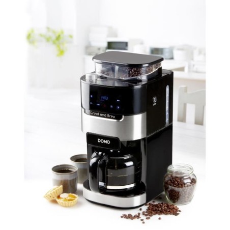 Cafetiere filtre avec moulin intégré - DOMO - DO721K - 900 W - 1,5 L - 12 tasses - 200 g de grains - Ecran LCD - 3 intensités