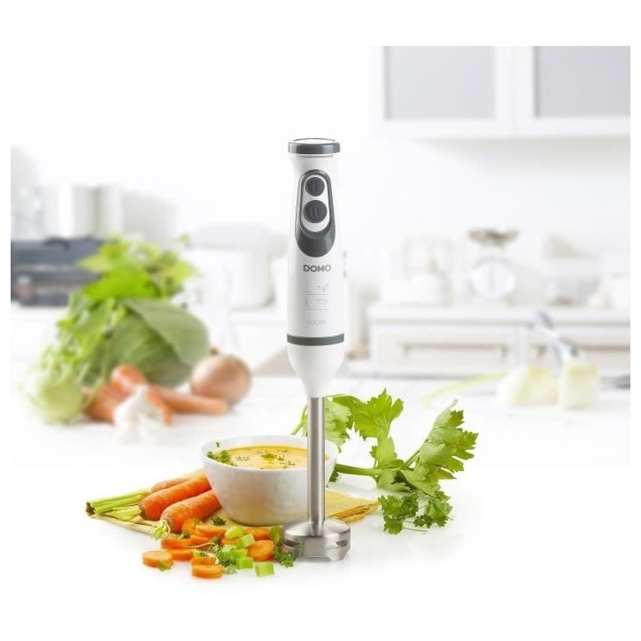 Ensemble Mixeur - DOMO - DO1089M - 600 W - Vitesse variable + Turbo - Mixeur plongeur, fouet, hachoir, verre gradué - Blanc