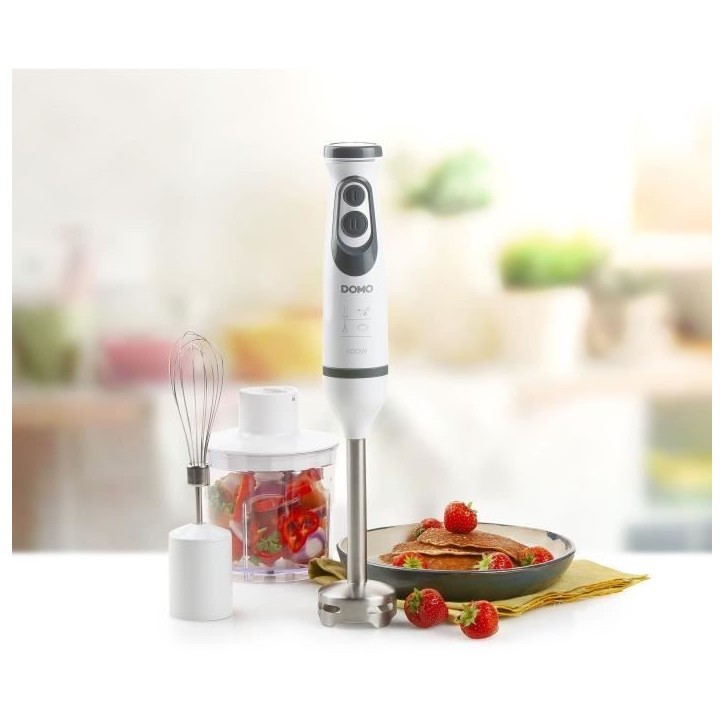 Ensemble Mixeur - DOMO - DO1089M - 600 W - Vitesse variable + Turbo - Mixeur plongeur, fouet, hachoir, verre gradué - Blanc