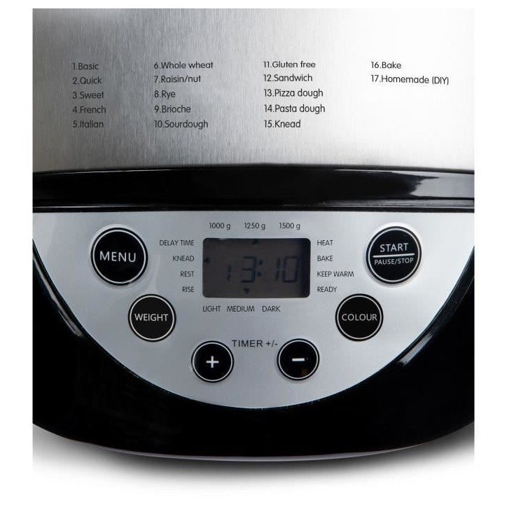 Machine a pain automatique XL - DOMO - B3977 - 850 W - 17 programmes - Ecran LCD Machine a pain automatique XL - DOMO - B3977 - 850 W - 17 programmes - Ecran LCD