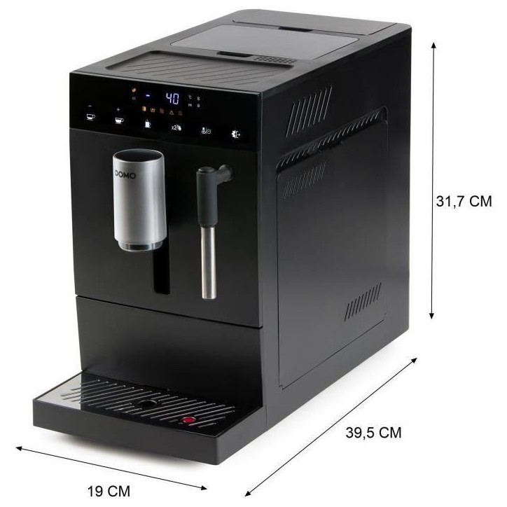 Machine a expresso automatique avec broyeur - DOMO - DO1150K - 1350 W - 19 bar - 125 g café - Noir Machine a expresso automatique avec broyeur - DOMO - DO1150K - 1350 W - 19 bar - 125 g café - Noir
