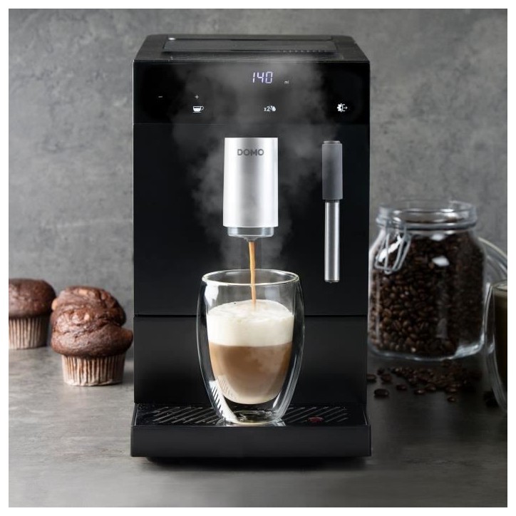 Machine a expresso automatique avec broyeur - DOMO - DO1150K - 1350 W - 19 bar - 125 g café - Noir Machine a expresso automatique avec broyeur - DOMO - DO1150K - 1350 W - 19 bar - 125 g café - Noir