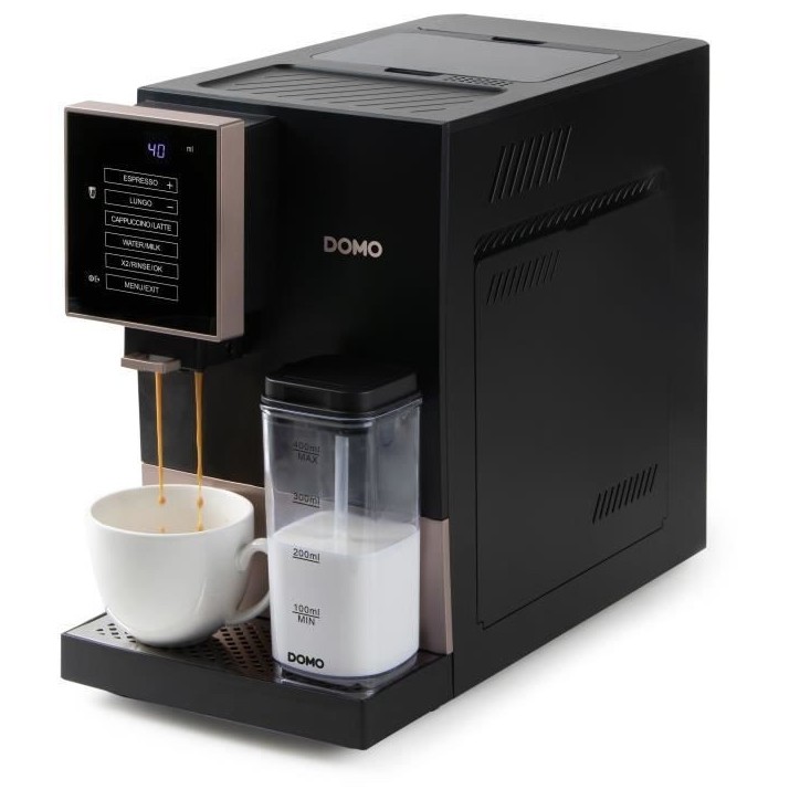 Machine a expresso automatique avec broyeur - DOMO - DO743K - 1350 W - 19 bar - 125 g café - Noir Machine a expresso automatique avec broyeur - DOMO - DO743K - 1350 W - 19 bar - 125 g café - Noir