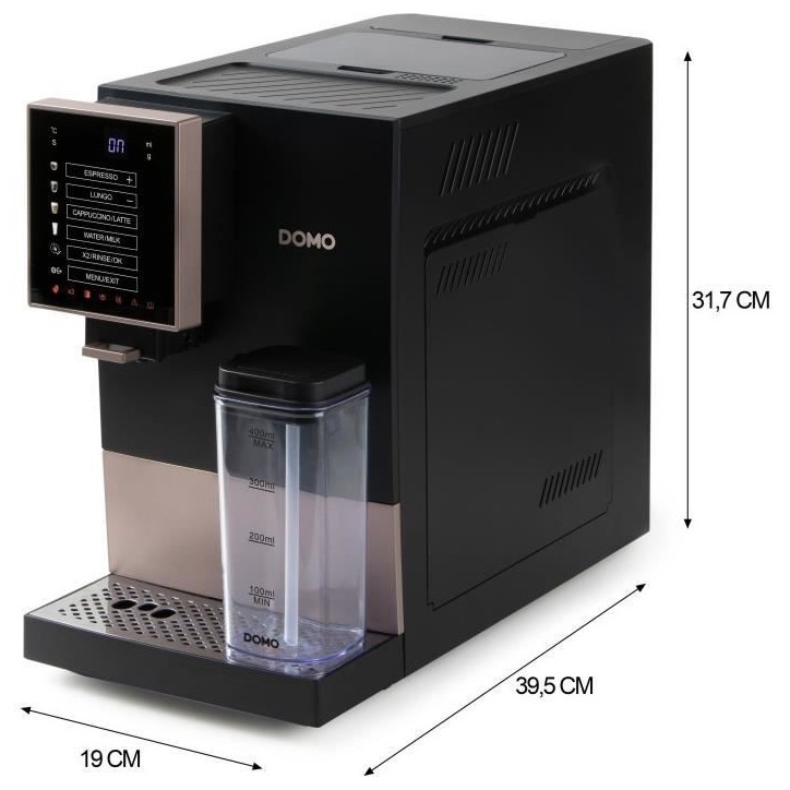 Machine a expresso automatique avec broyeur - DOMO - DO743K - 1350 W - 19 bar - 125 g café - Noir Machine a expresso automatique avec broyeur - DOMO - DO743K - 1350 W - 19 bar - 125 g café - Noir