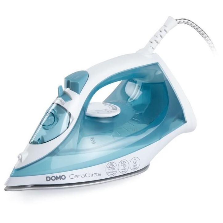 Fer a repasser vapeur - DOMO - DO7060S CeraGliss - 2400 W - 40 g/min - 320 ml - Bleu / Blanc