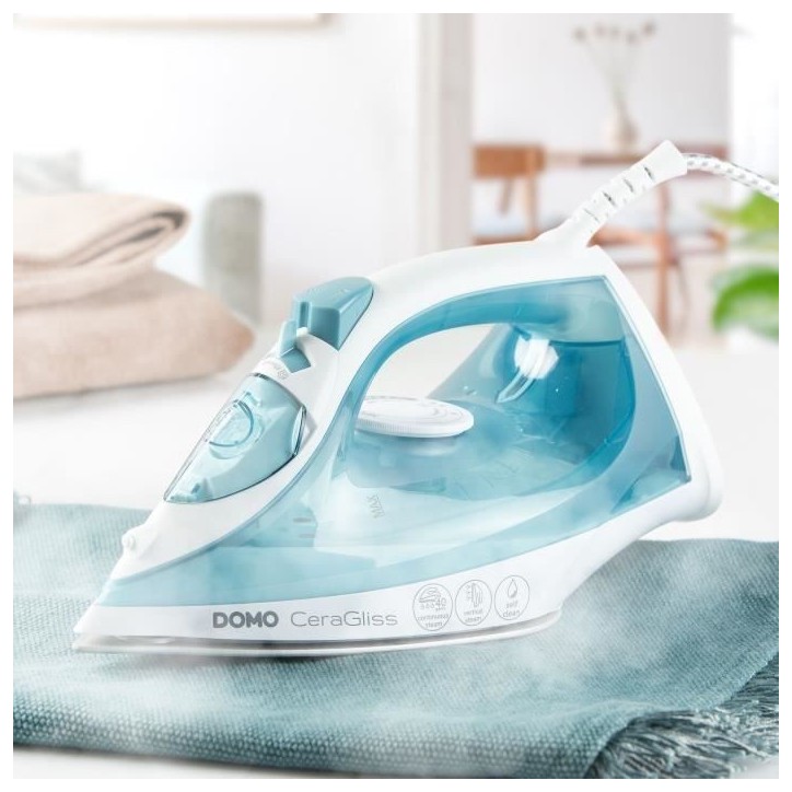 Fer a repasser vapeur - DOMO - DO7060S CeraGliss - 2400 W - 40 g/min - 320 ml - Bleu / Blanc