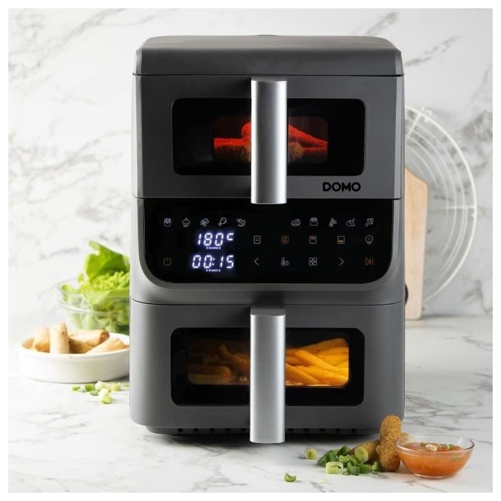 Friteuse sans huile - DOMO - Airfryer DO550FR - Double cuve 3.5 L + 6,5 L - 10 programmes - 2500 W Friteuse sans huile - DOMO - Airfryer DO550FR - Double cuve 3.5 L + 6,5 L - 10 programmes - 2500 W