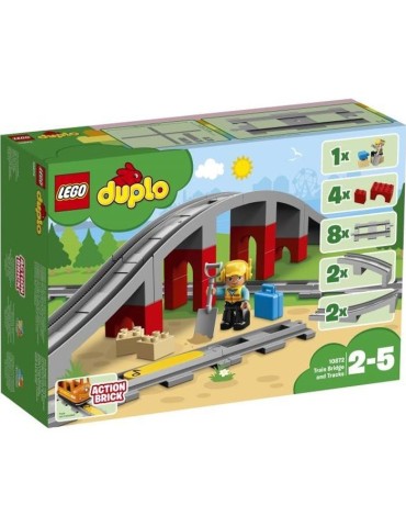 LEGO 10872 DUPLO Town Les Rails Et Le Pont Du Train, jouet pour enfants 2-5 ans, Jeu De Construction Avec Klaxon en Brique Sonor