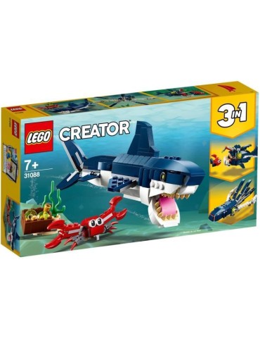 LEGO Creator 3-en-1 31088 Les Créatures Sous-Marines, Figurines Animaux Marins, Requin, Crabe