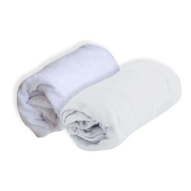 Lot d' 1 alese et 1 drap housse - Blanc - 70 x 140 cm Lot d' 1 alese et 1 drap housse - Blanc - 70 x 140 cm