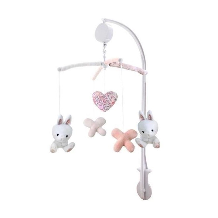 DOMIVA Mobile musical Lapinou - Arche PVC - Peluches amovibles - Blanc/rose - 34 x 65 cm DOMIVA Mobile musical Lapinou - Arche PVC - Peluches amovibles - Blanc/rose - 34 x 65 cm