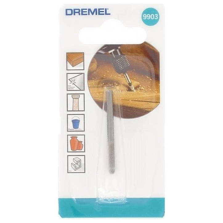 Fraise en carbure de tungstene DREMEL 9903 - Diametre 3,2 mm - Bout cône - Pour sculpter et graver le bois/métal