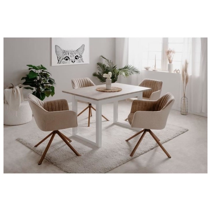Table a manger extensible Houston - 160-200 x 75 x 90 cm - Plateau effet travertin - 1 extension inclue - 10 personnes Table a manger extensible Houston - 160-200 x 75 x 90 cm - Plateau effet travertin - 1 extension inclue - 10 personnes
